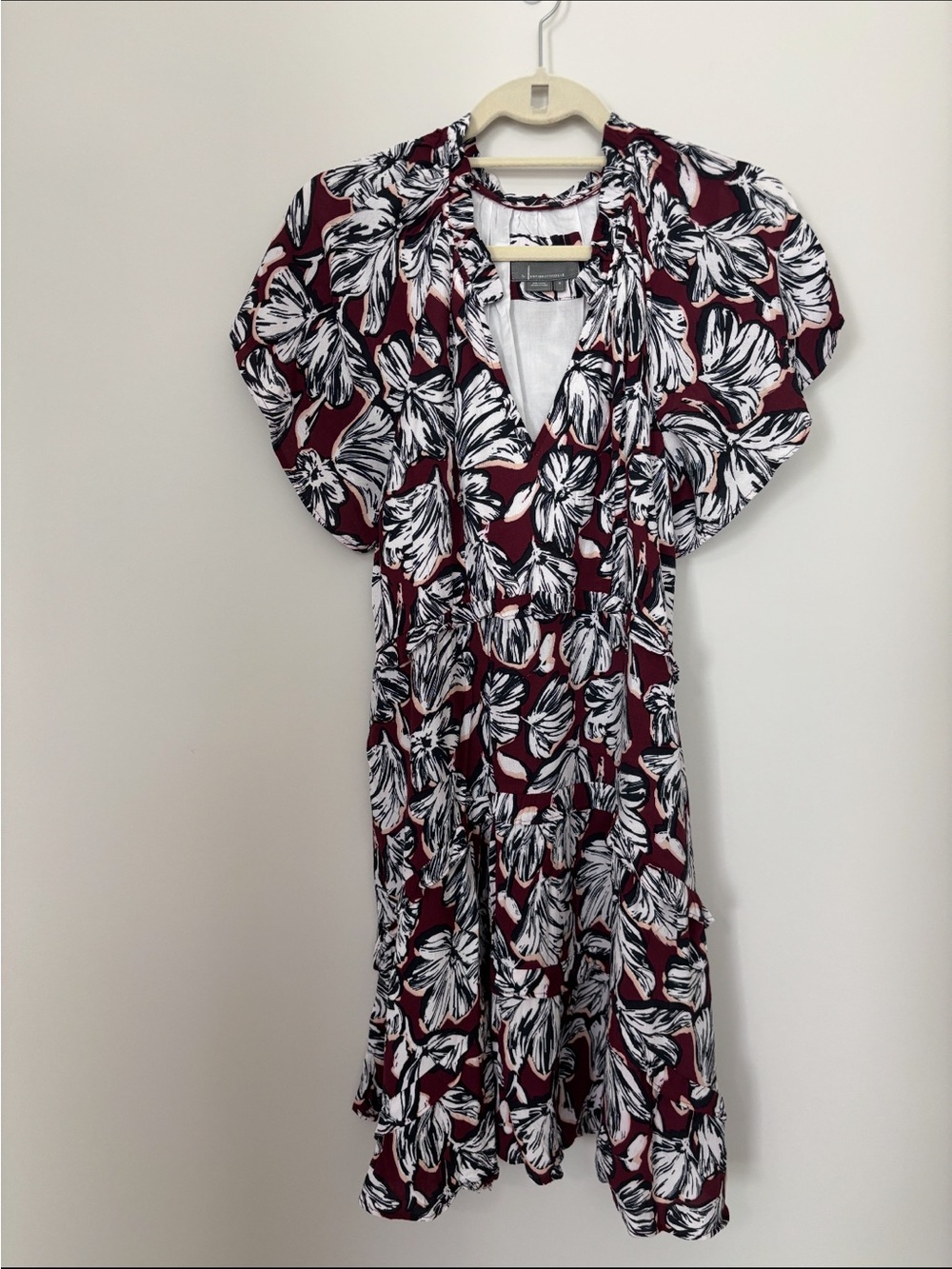 Anthropologie Maroon Floral Midi Dress